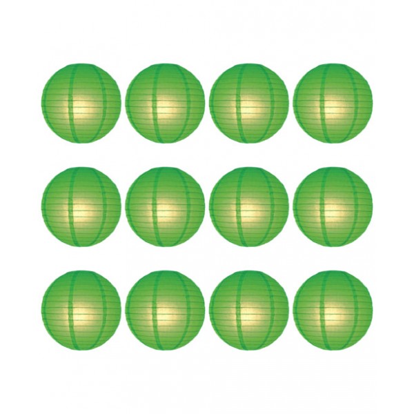 12" Paper Lanterns 'Green' - Regular Wire Value Pack (12 Pieces)